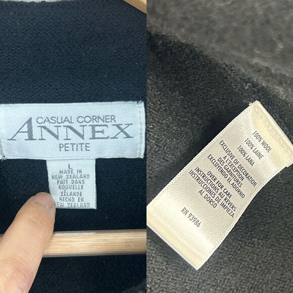 Vintage Casual Corner Annex Black Floral Embroidered Asian Cardigan Wool Jacket - Picture 8 of 8